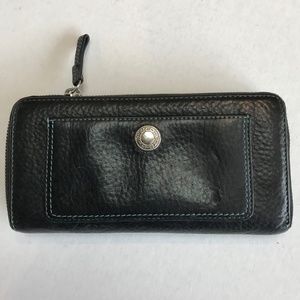 Coach black pebbled leather long zip-around wallet